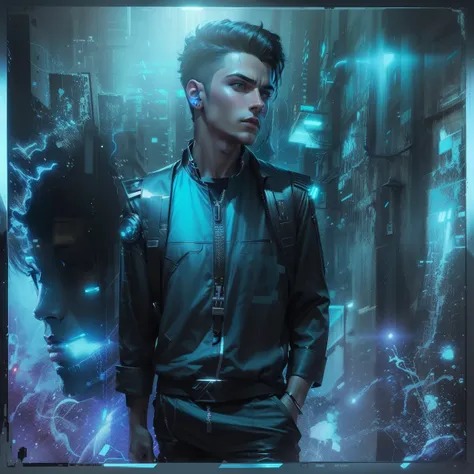 change background cyber punk handsome boy, realistic face, 8k, ultra realistic,