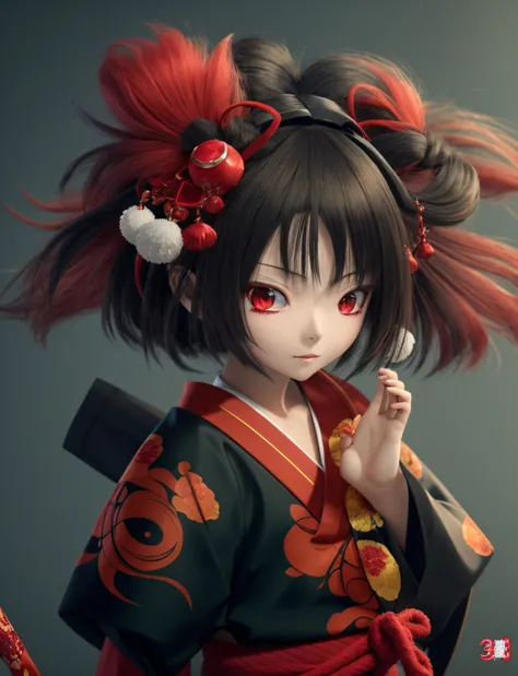 Anime girl with red hair and black kimono, anime style 4 k, anime styled 3d, Anime style. 8K, 3d anime girl, Detailed Digital Anime Art, render of a cute 3d anime girl, digital art in anime style, 3 d anime realistic, realistic anime 3 d style, 8k high qua...