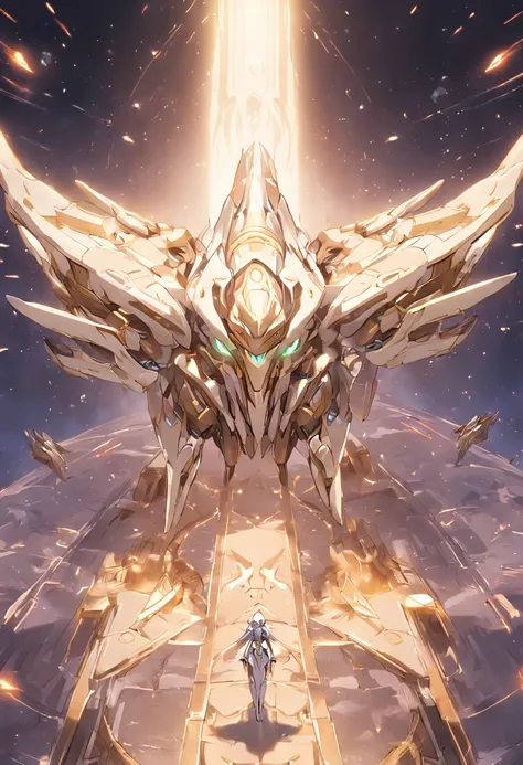 ivory white and gold plated space ship like the starcraft protoss, top down view