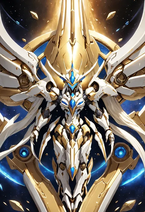 ivory white and gold plated space ship like the starcraft protoss, top down view