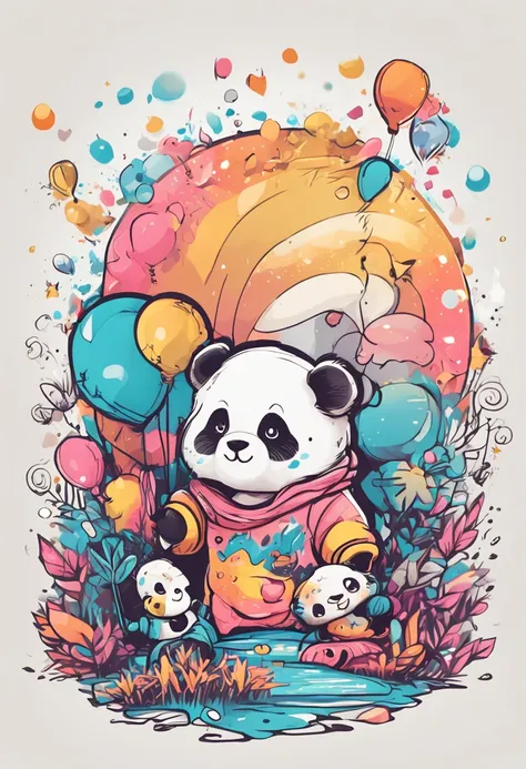 sticker 2d design, a cute adorable panda, for boys and girls t-shirt design, Collage, Clay, Fantasy, 32-bit, 35-70mm, Logo, Accent Lighting, Spectral Color, Pencil drawing, Boken effect, Anime, Kitschy, A winding path illuminated by a million stars.