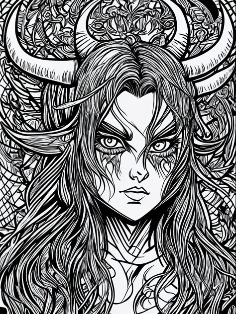 devil with long horns, manga style --auto --s2