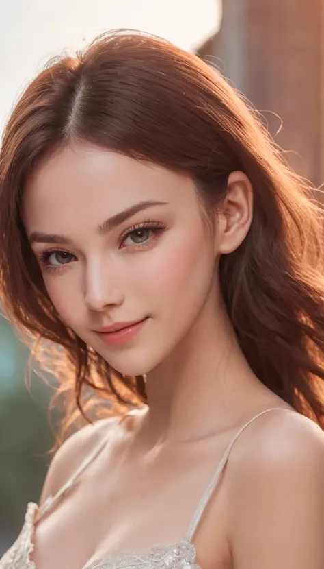 (One lady)、full bodyesbian、(((Fully grown Russian girls, Dress less, Gorgeous brown hair, Cute humble smile))), (((evening lighting))), (((Sexy, seductive angles))), ((( A highly detailed, Perfect eyes, 逼真))) , sima, Palms, blue open sky, (( Vector art )) ...