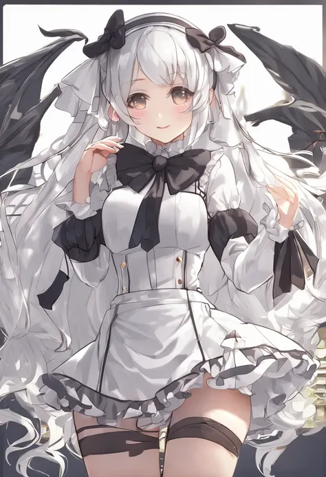 White hair, Anime Beautiful Girl，Long white stockings，the maid outfit，Lift the skirt to reveal white panties