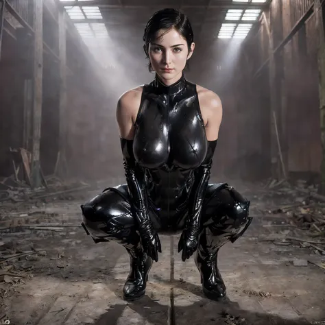 ((masterpiece, Best Quality, High resolution, 32K HDR)), (Perfect Portrait of the Trinity00:1.1, short hair, Black bodysuit:1.25, long boots:1.15, perfect anatomy:1.5), Ultra detailed eyes, hyper derailed face, Perfect slim body style, Detailed mouth, Deta...