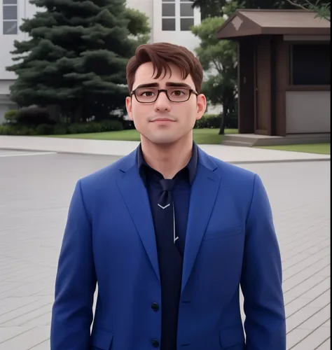 A man of 30 years old, with short brown hair,diamond face, strict look, and brown eyes, wearing white white shirt with necktie and glasses.