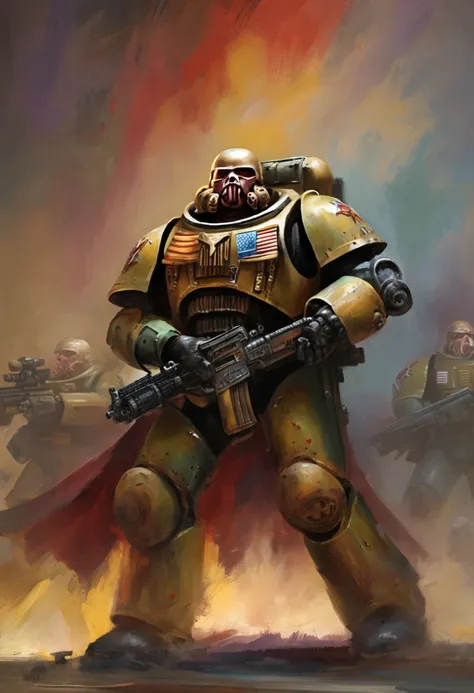 president trump as a 40k space marine,warhammer 40k era,high quality,blurred background,