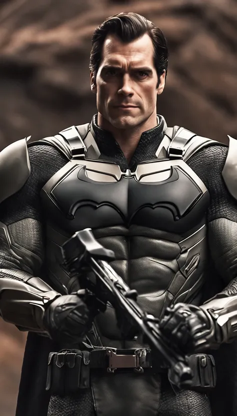 henry cavill de frente, (estilo pixar: 1.25) um retrato na altura da cintura do batman para cima, sorriso, textura natural da pele, texturas 4k, hdr, intrincado, altamente detalhado, foco nítido, cinematic visual, hiper detalhado, armadura divina branca