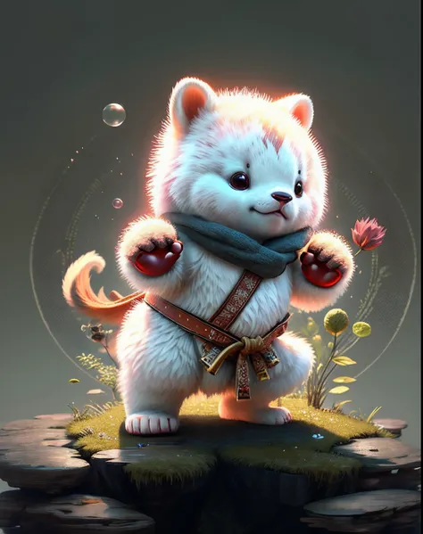 Top image quality、"Create cute creature masterpieces with inspired ultra-detailed concept art. Let your imagination come alive", （white bear）, high detailing, in 8K、Top image quality、Dressed up as a martial artist in the game、Using knuckles、Kick Pose