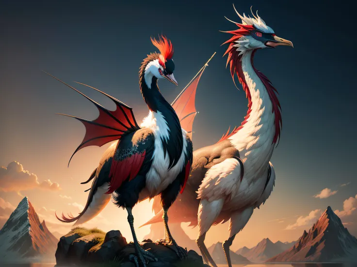 Chinese mythical creatures，Inspired by the Classic of Mountains and Seas，Red-crowned crane with a dragons head