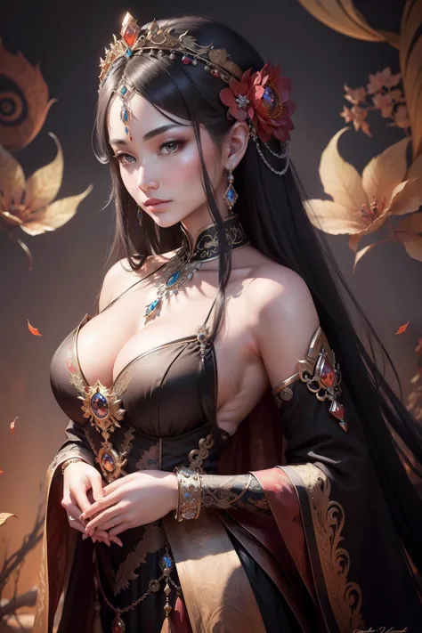 Chinese antique ladies necklaces and necklaces, autumnal empress, lovely dark autumn princess, goddess of autumn, beautiful autumn spirit, beautiful fantasy maiden, beautiful fantasy portrait, beautiful fantasy art portrait, the goddess of autumn harvest, ...