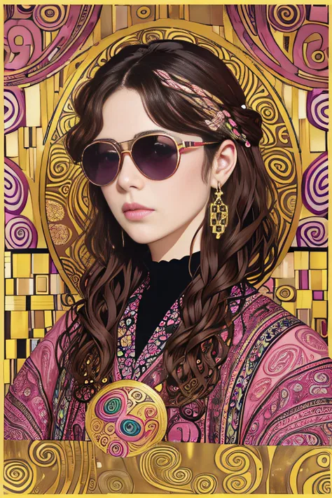 (Pink sunglasses for artistic adults and sophisticated and intricate paisley pattern in Klimt style)、I dont need people、Mexican decoration、syrup、
(Vector Flat)、gold、brack、
​masterpiece、超A high resolution、hightquality