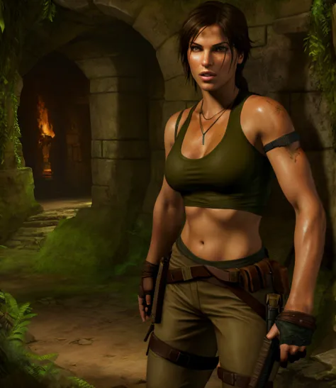 Lara Croft Tomb Raider looks like Milla Jovovich, lara croft: Tomb Raider, The atmosphere of the game Tomb Raider, freeze frame from the game Tomb Raider, Feature photo, Game environment, background from the game Tomb Raider, hight resolution, higly detail...