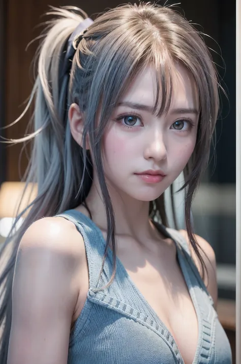 top-quality、8K Masterpiece、超A high resolution、(Photorealsitic:1.3)、Raw photo、女の子1人、silver white hair、poneyTail、glowy skin、1 super beautiful college girl、((super realistic details))、portlate、globalillumination、Shadow、octan render、8K、ultrasharp、highly intric...