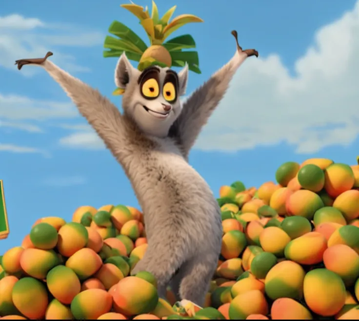 arafed lemur on top of a pile of money, animation movie still, madagascar, 3 d animated movie, imagem promocional do filme, anim...