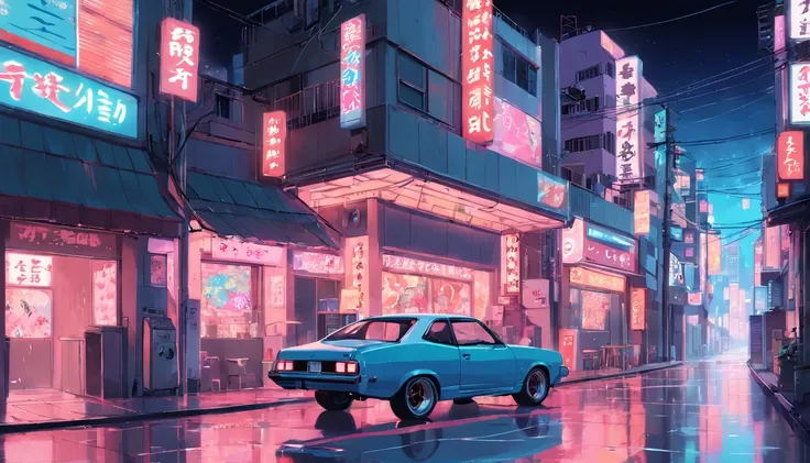 Animated street scene with neon signs and buildings, Hip Hop Lofi, Elogio Artstyle, Arte Lofi, Chillhop, ZERO, fundo do filme anime, Koto no ha no niwa, Fundo do anime, lofi aesthetic, Wit Studio Anime, album art ZERO, Rophy Tecnologia, ZERO vibrations, Lo...