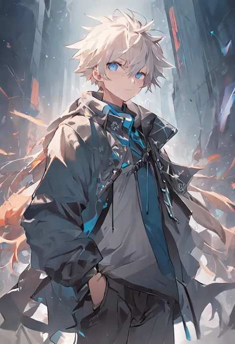 concept art ,looking at viewer,Boy character with white hair and blue eyes, Detailed concept art, ( ( character concept art ) ), from arknights, Official Character Art, expert high detail concept art, soldier outfit, Technical Long Coat, from girls frontli...