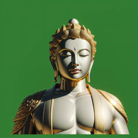 There is a Buddha statue with a green background, a Buddhist Buddha, Buddha, Buddhist, Buddhism, smooth 3d cg render, attractive male deity, depicted as a 3 d render, divine render, A masterpiece of 3D ray tracing, cinematic bust shot, sculpture made of go...