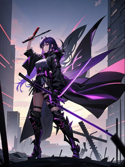 anime, female, black, purple, hat, sword, sword, sword, sword, sword, sword, sword, sword, sword, sword, sword,, dark witch character, from arknights, very beautiful cyberpunk samurai, anime cyberpunk art, mechanized witch girl, 8k high quality detailed ar...