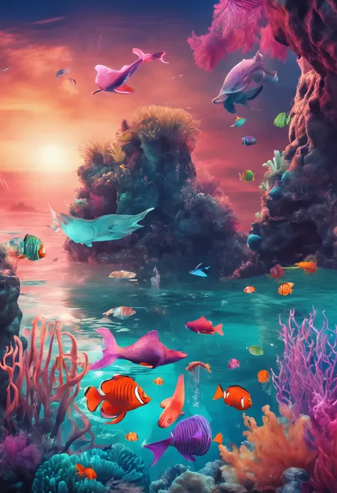 A magical underwater scene with exotic sea creatures and soothing colors, symbolizing intuition and sensitivity.