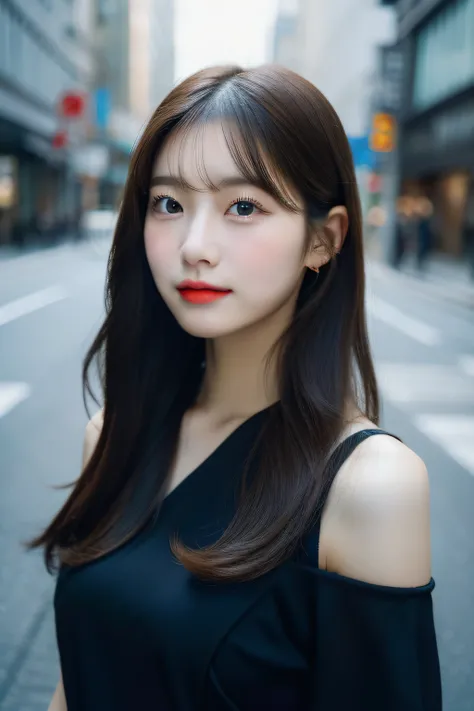 Close up portrait of woman in black dress on city street, Korean Girl, beautiful Korean women, Gorgeous young Korean woman, Beautiful young Korean woman, Beautiful Asian Girl, Korean Woman, 19-year-old girl, Lovely woman, trending at cgstation, ulzzangs, 奈...