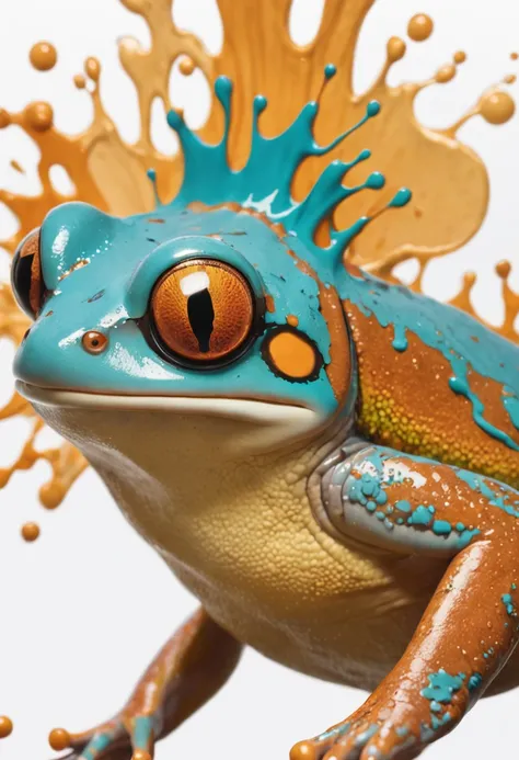 Die-cut splash art, Steampunk frog ((White background)), tosen, Epic Instagram, art  stations, splash style of color paint, contours, hyper detailed intricately detailed , illusory engine, Fantastical, intricately details, Splash screen, Complementary colo...