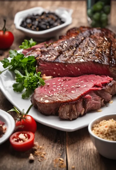 Close-up of steak on table plate, Photo of Wesley Burt, Pixabe, sōsaku hanga, steak, beef, eating meat, juicy meat, Flesh, steak, Brawny, Sweaty flesh, ground red meat, Flesh, Veined meat, meat texture, carnivore, 21 yeas, Desbastado