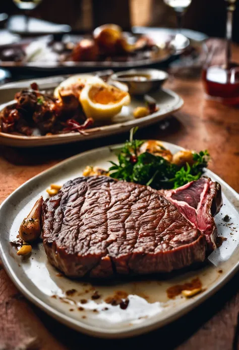 Close-up of steak on table plate, Photo of Wesley Burt, Pixabe, sōsaku hanga, steak, beef, eating meat, juicy meat, Flesh, steak, Brawny, Sweaty flesh, ground red meat, Flesh, Veined meat, meat texture, carnivore, 21 yeas, Desbastado