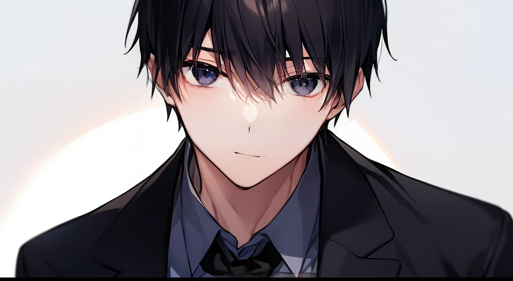 1boy, black hair, black suit, black eyes, like gojo satoru