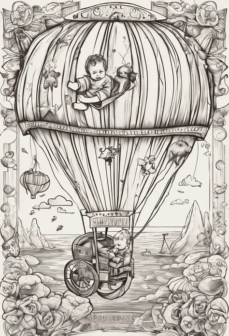 desenho para tatuagem, child 02 years blonde, sitting on a scale with a balloon in hand