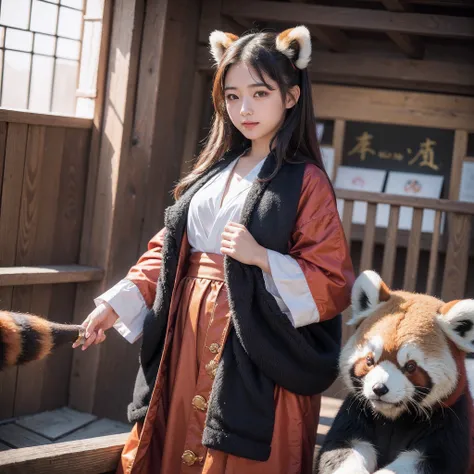 (8K、RAW Photos、top-quality、​masterpiece:1.5)、(realisitic、Photorealsitic:1.5)、ultra-detailliert、超A high resolution、lighting like a movie、(((Idol who loves red pandas)))、(((Japan 16 year old girls)))、(((Wearing a cute costume with a red panda motif)))、(Lots ...