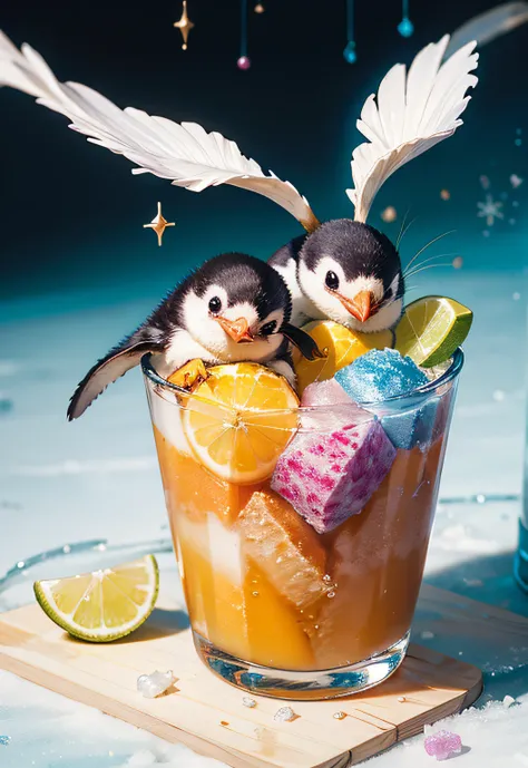 ​masterpiece、top-quality、top-quality、Colorful cute penguin design with illustrations、Eat shaved ice、ighly detailed、colourfull、highestdetailed、Wide range of shots、gorgeous colors、grains of sugar、kirakira、Colorful colors of bright ice、Image-like backgrounds、...