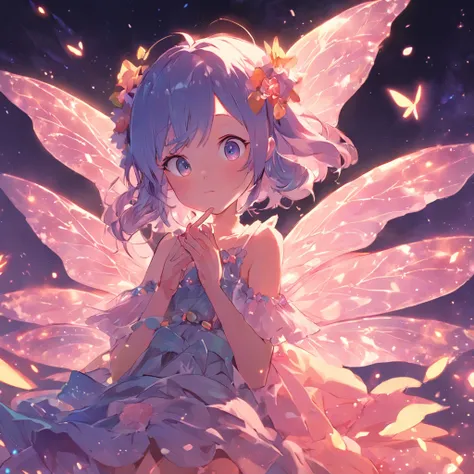 Cute fairy, Small stature, in full height, Flowers, sitted, smallunderboob, Fairy wings, fairytale-like, fantasy