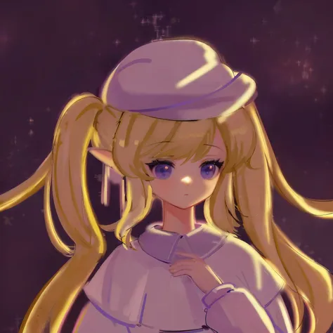 Blonde long hair anime girl wearing hat and purple dress, Blonde anime girl with long hair, portrait anime space cadet girl, double tails, in an anime style, marisa kirisame, Anime art style, Anime girl with long hair, in ryuuou no oshigoto art style, port...