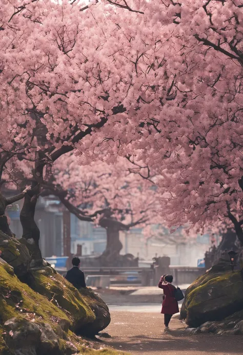 Kenji Tan，Hashimoto Rinna，standing on your feet，In front of the cherry blossom tree，With hands than love，Wear JK