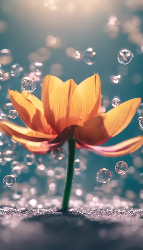 microcosm , Masterpiece , macro photography , cobweb, filmgrain, Bokeh , Smoke , Highly detailed, Sunny Sunny weather, Microflower, The drops, bblurry, 1 realistic close-up of the lotus room：1.5, Azure background, subdued contrasts, rendering by octane , i...