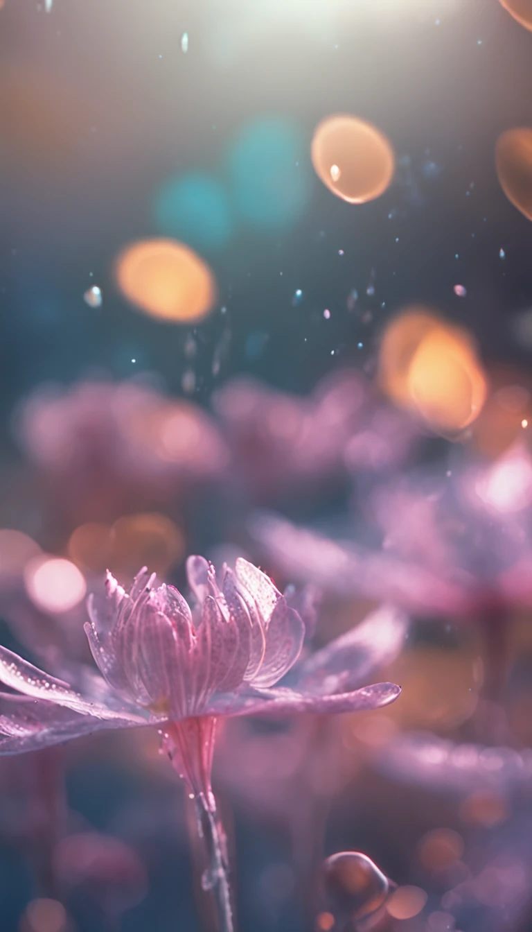 microcosm , Masterpiece , macro photography , cobweb, filmgrain, Bokeh , Smoke , Highly detailed, Sunny Sunny weather, Microflower, The drops, bblurry, 1 realistic close-up of the lotus room：1.5, Azure background, subdued contrasts, rendering by octane , i...