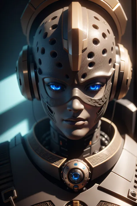 "A visually stunning 3D rendering of an AI robot head with intricate details and realistic textures."