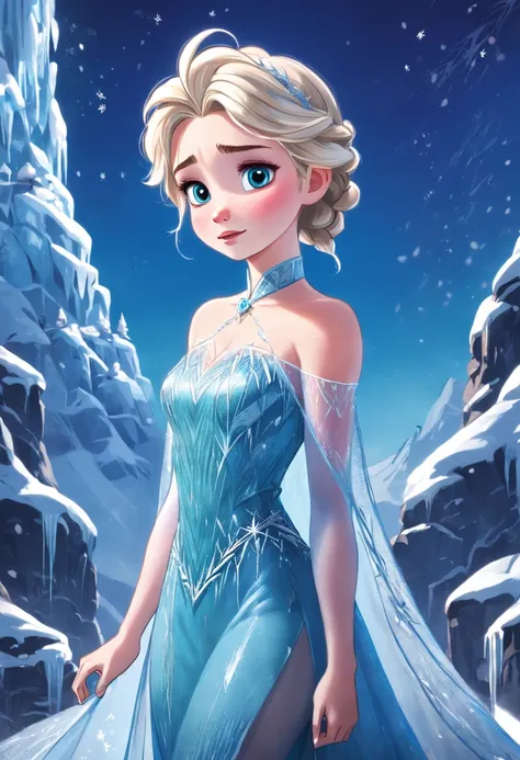 Full length portrait of Princess Elsa Frozen with short hair，