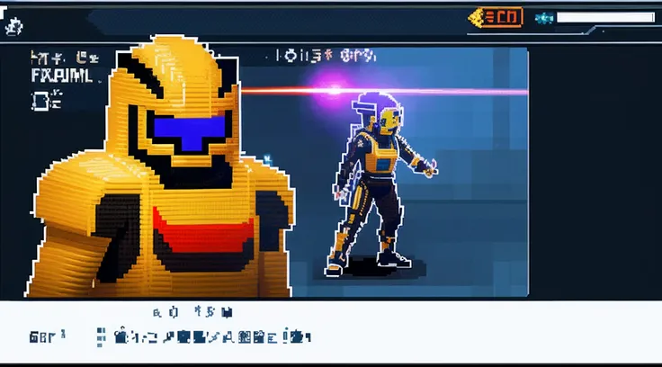 pixel game，character  design，Sci-fi suit，Warrior with a laser gun， Pixel art #pixelart