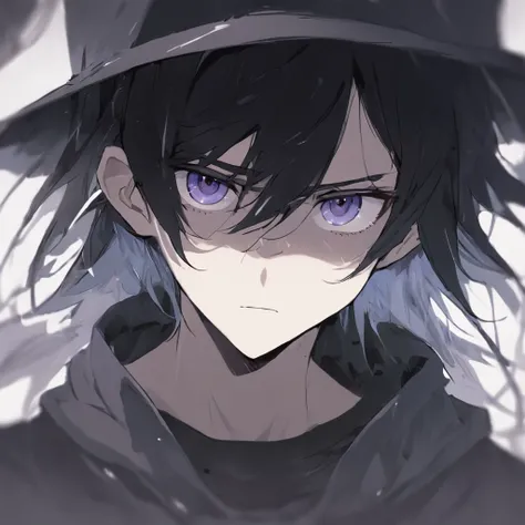 (White background:1.4),(Silhouette of a boys head, Melancholic eyes,If there is no smile，Long black hair with white pick-dye，Wearing a topless hat，Black colored eyes，The center of the eye is white)，(Illustration style:1.2，paper art:1.2,),( reasonable desig...