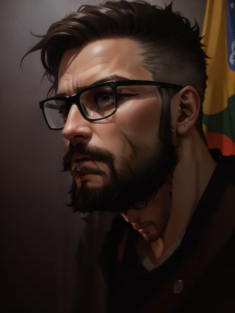 Theres a man with glasses and a beard in a room, headshot profile picture, profile picture, looking sideways, Twitch streamer/gamer Ludwig, very high quality image, lit from the side, looking to the side off camera, taken in early 2020, halfbody headshot, ...