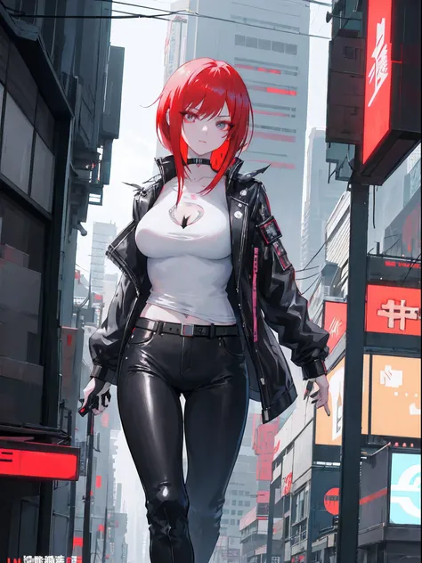 anime girl in black pants and a white shirt, female cyberpunk anime girl, trending on cgstation, cyberpunk anime girl, artwork in the style of guweiz, redhead female cyberpunk, digital cyberpunk anime art, dreamy cyberpunk girl, hyper-realistic cyberpunk s...