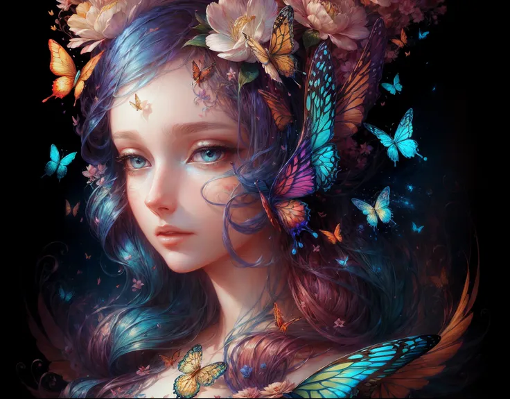 (illustration:1.3) Open-hearthm (by Artist Anna Dittman:1),Spring, paper art, 3D rendering of, Colorful, Beauty side face, Phoenix, Flowers, Butterflies, Lines, Best quality, Detailed details, Masterpiece, offcial art, Cinematic lighting effects, 4K, Gener...