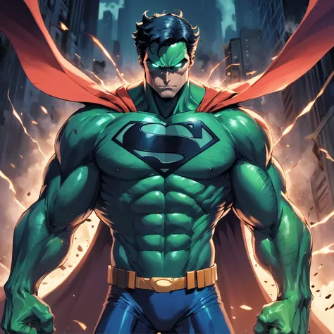 "corruption fused Hulk, batman, and superman into a powerful entity"