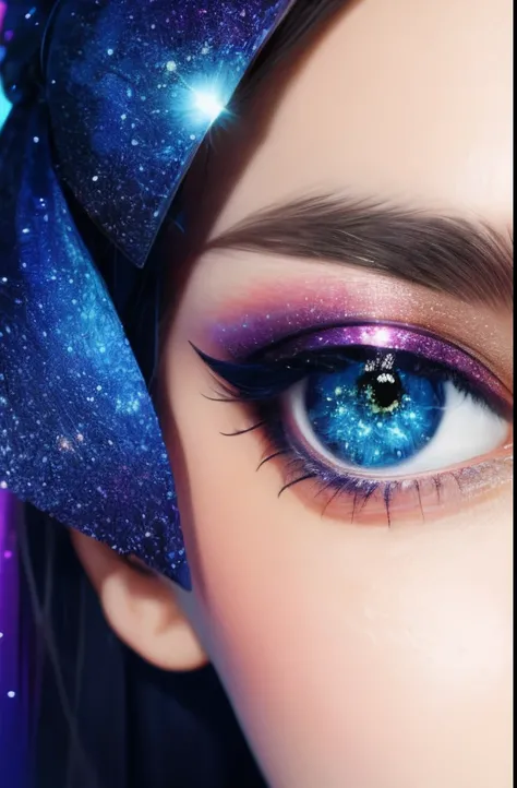 Close-up of girls eyes，，starrysky，galactic，rich colours，Brilliant colors，Diamond gloss