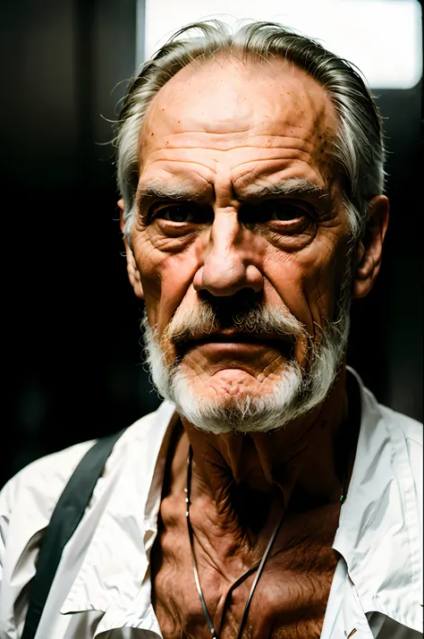 Detailed shot of old european man, 60 years, tall, taken with a Leica M6 and a Leica 75mm F1.25 Noctilux, atmospheric lens, (looking at viewer:1.4)