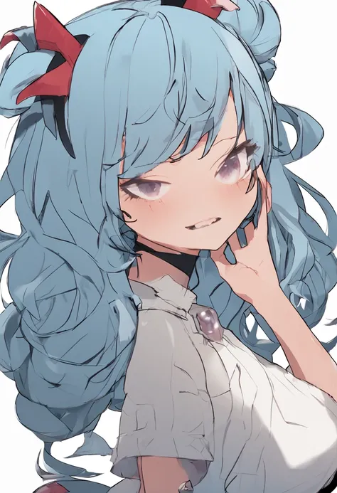 black hair, hair bobbles, wince, longeyelashes, solid circle eyes, fake animal ears, light smile, ear blush, fang, silver hair, gradient hair, light blue hair, very long hair, hair spread out, big hair, hair bow, cat ears, fang out, Surrealism, drop shadow...