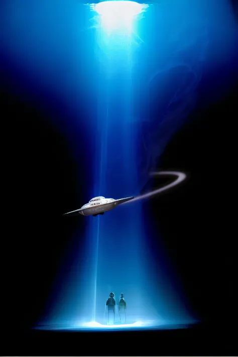 nave espacial sobrevoando um grupo de pessoas em uma luz azul, Rapto de OVNIs, alien spaceship, Alex Andreev, OVNI, alien starship, alien space ship flying in space, alien abduction, of a UFO propulsion system, extraterrestre, alien mothership, alien mothe...