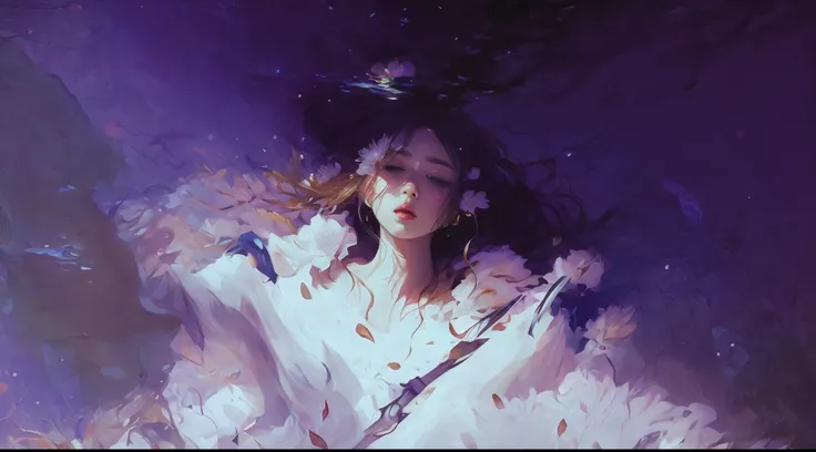 Painting of a woman in a white dress, holding a knife, beautiful illustration, artwork in the style of guweiz, guweiz masterpiece, jen bartel, guweiz, floating drowned, inspired by Yanjun Cheng, Popular on Artstration, guweiz on artstation pixiv, guweiz on...